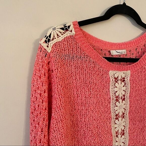 Hinge-Pink/Cream Mixed Knit Pullover Sweater - Picture 5 of 10